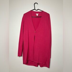 J Jill Cardigan‎ Sz Large Wool Blend One Button Closure Hot Pink Lightweight